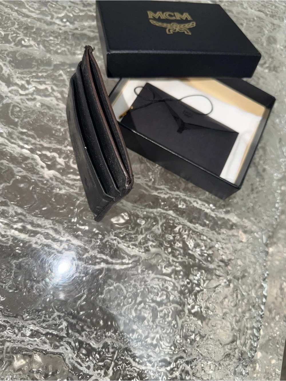 MCM Black Embossed Leather Card & Key Holder
